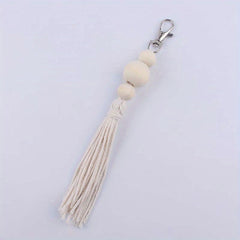 DIY Wooden Beaded Tassel Pendant Keychain for Car Keys Backpacks Wallets