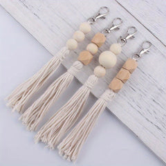 DIY Wooden Beaded Tassel Pendant Keychain for Car Keys Backpacks Wallets