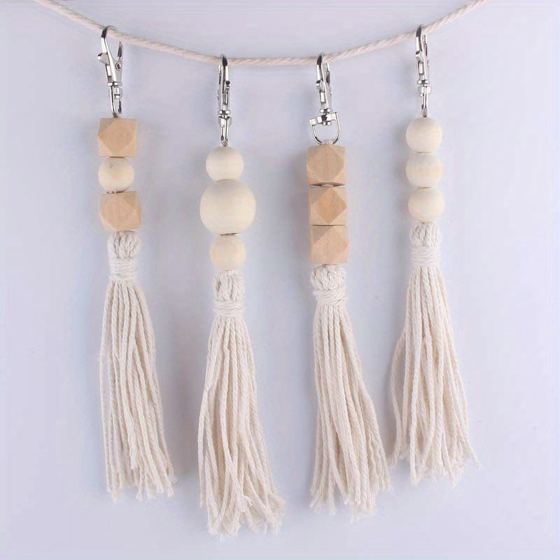 DIY Wooden Beaded Tassel Pendant Keychain for Car Keys Backpacks Wallets