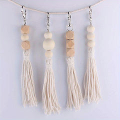 DIY Wooden Beaded Tassel Pendant Keychain for Car Keys Backpacks Wallets