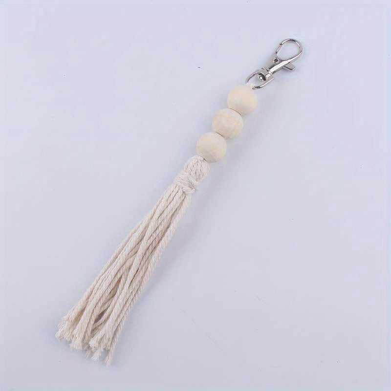 DIY Wooden Beaded Tassel Pendant Keychain for Car Keys Backpacks Wallets
