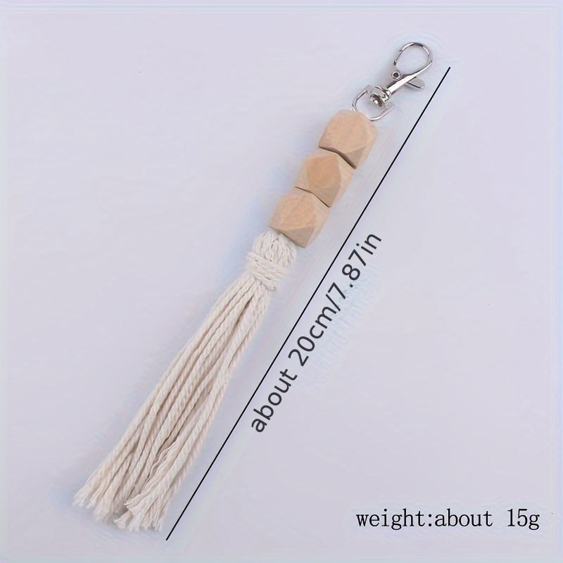 DIY Wooden Beaded Tassel Pendant Keychain for Car Keys Backpacks Wallets