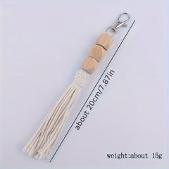 DIY Wooden Beaded Tassel Pendant Keychain for Car Keys Backpacks Wallets