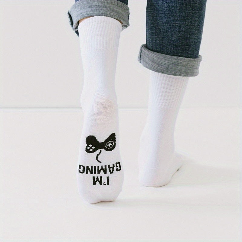 Men's Novelty Game Letter Graphic Mid Crew Socks