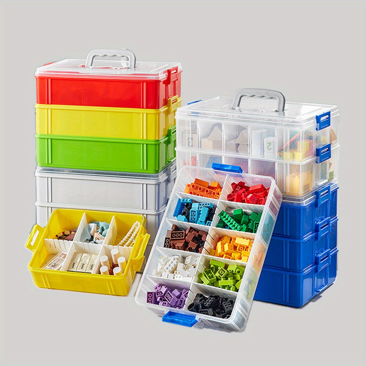 Plastic 3 Layer Stacking Storage Box Portable Multifunctional Storage Box