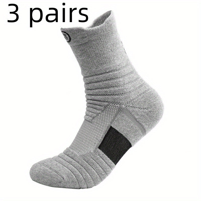 3 Pairs Teen's Mid Crew Sport Socks Absorb Sweat Basketball Train