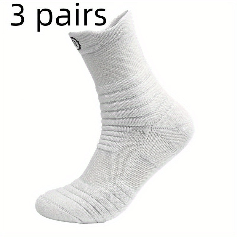 3 Pairs Teen's Mid Crew Sport Socks Absorb Sweat Basketball Train