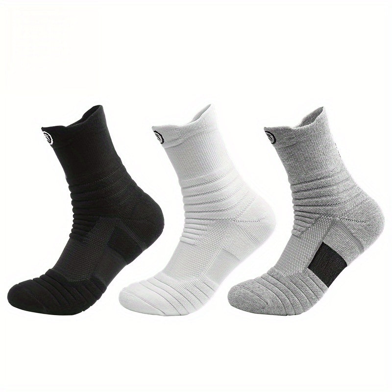 3 Pairs Teen's Mid Crew Sport Socks Absorb Sweat Basketball Train