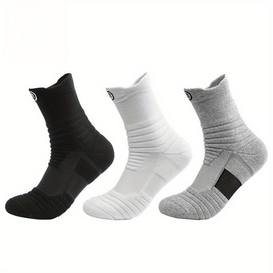 3 Pairs Teen's Mid Crew Sport Socks Absorb Sweat Basketball Train