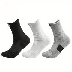 3 Pairs Teen's Mid Crew Sport Socks Absorb Sweat Basketball Train