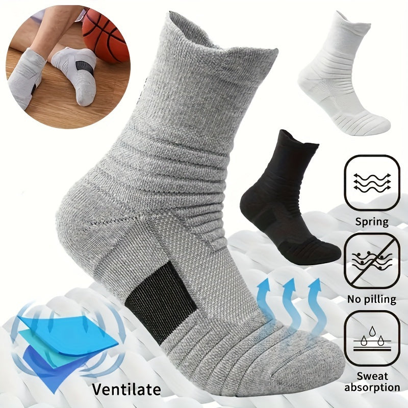 3 Pairs Teen's Mid Crew Sport Socks Absorb Sweat Basketball Train