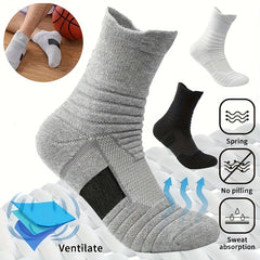3 Pairs Teen's Mid Crew Sport Socks Absorb Sweat Basketball Train