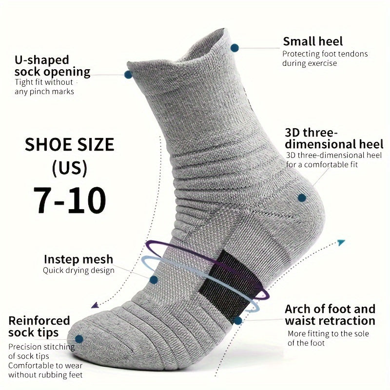 3 Pairs Teen's Mid Crew Sport Socks Absorb Sweat Basketball Train