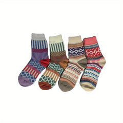 4 Pairs Multicolor Winter Crew Socks for Women & Men