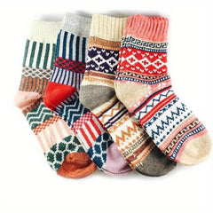 4 Pairs Multicolor Winter Crew Socks for Women & Men