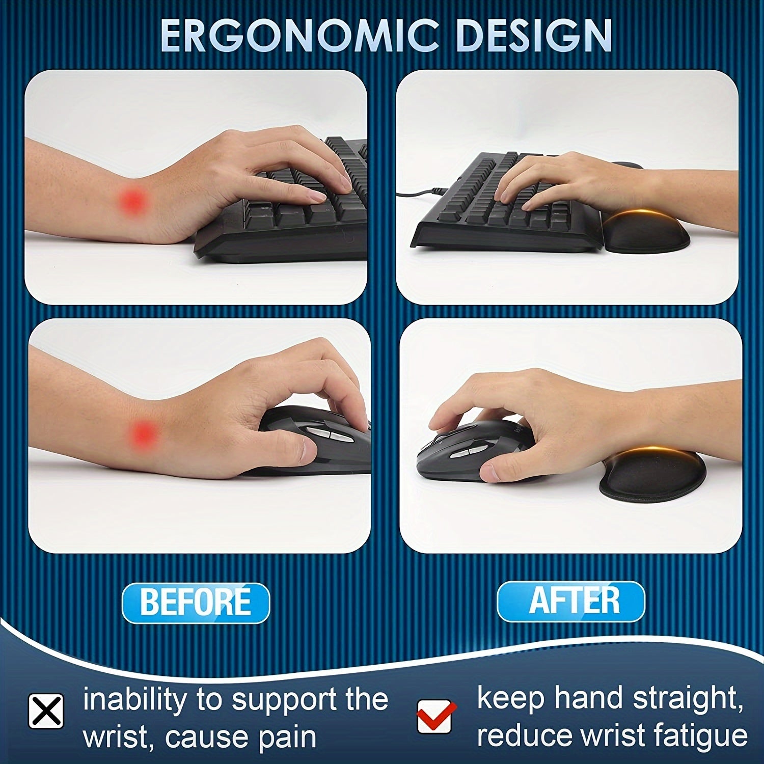2pcs Memory Foam Keyboard Wristrest Mouse Wristrest Set
