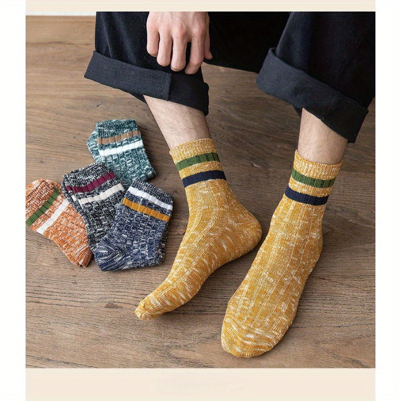 10 Pairs Men's Striped Crew Socks Comfy Casual Unisex Outdoor All Seasons