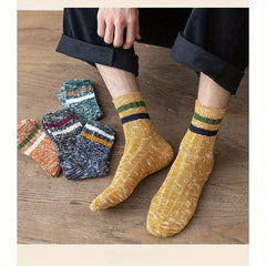 10 Pairs Men's Striped Crew Socks Comfy Casual Unisex Outdoor All Seasons