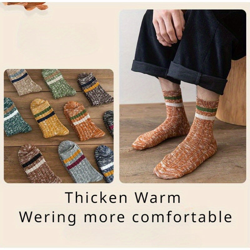 10 Pairs Men's Striped Crew Socks Comfy Casual Unisex Outdoor All Seasons