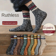 10 Pairs Men's Striped Crew Socks Comfy Casual Unisex Outdoor All Seasons