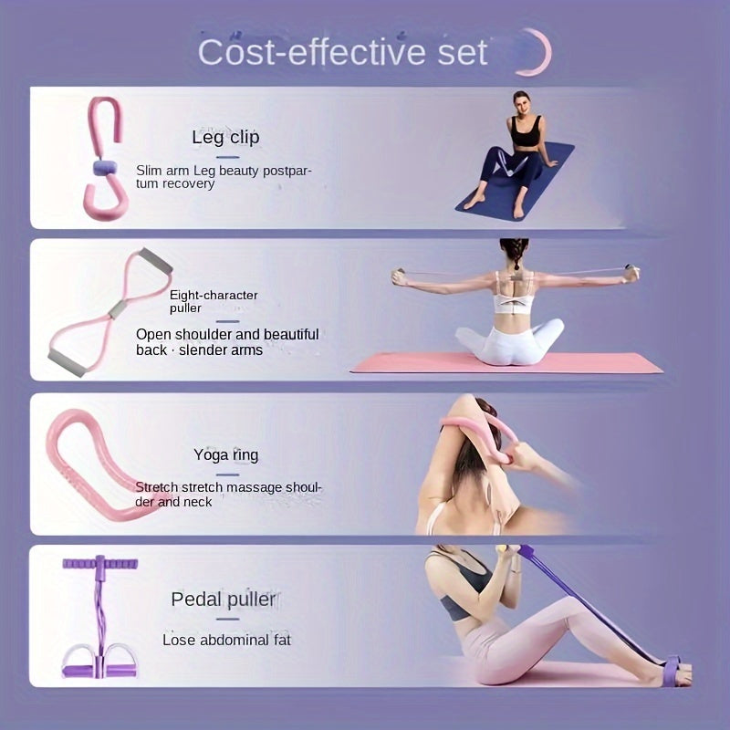 5pcs Yoga Fitness Set with Pedal Puller, Stretching Ring, Leg Clip, Pull Rope