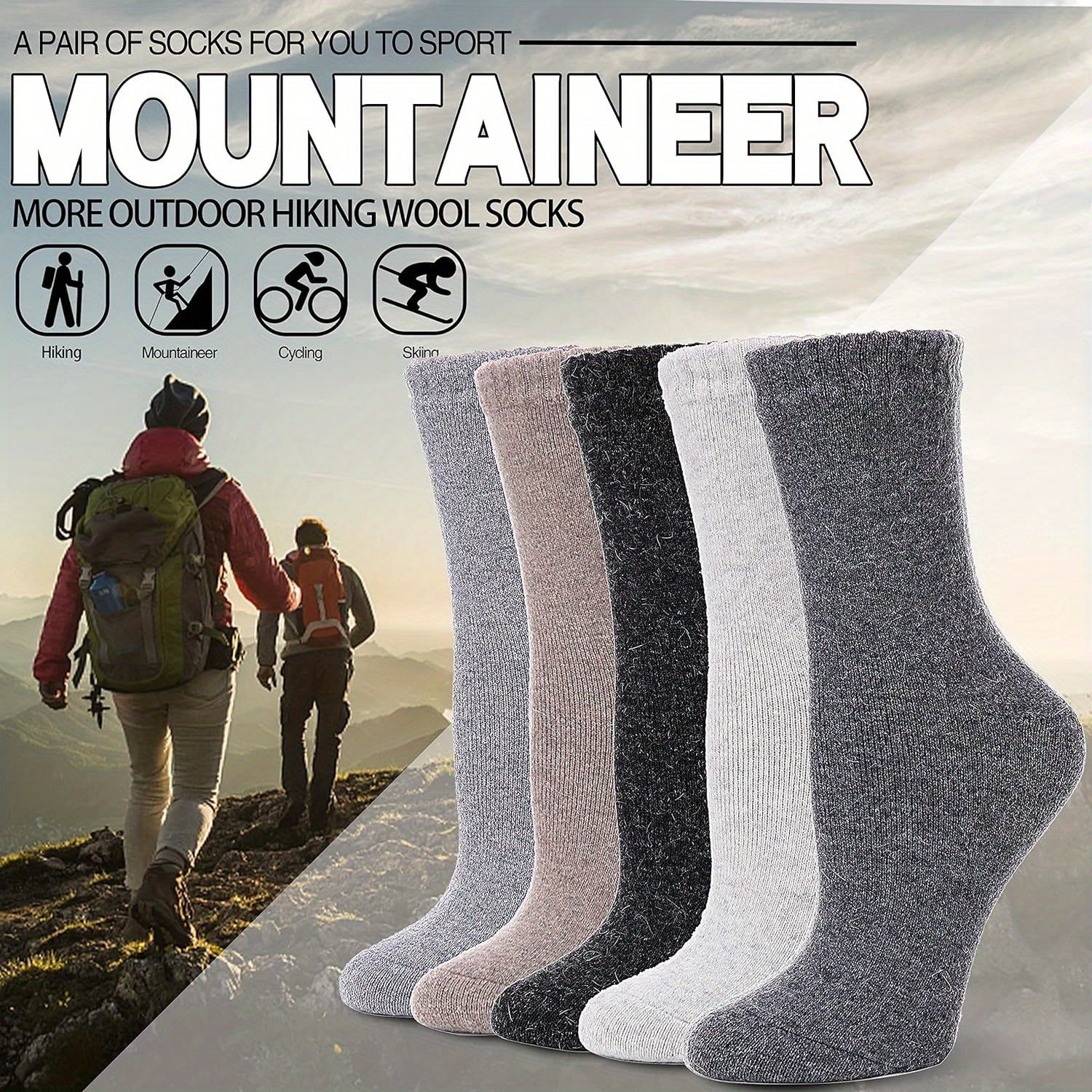5 Pairs Thermal Hiking Socks Winter Warm Cozy Crew Socks