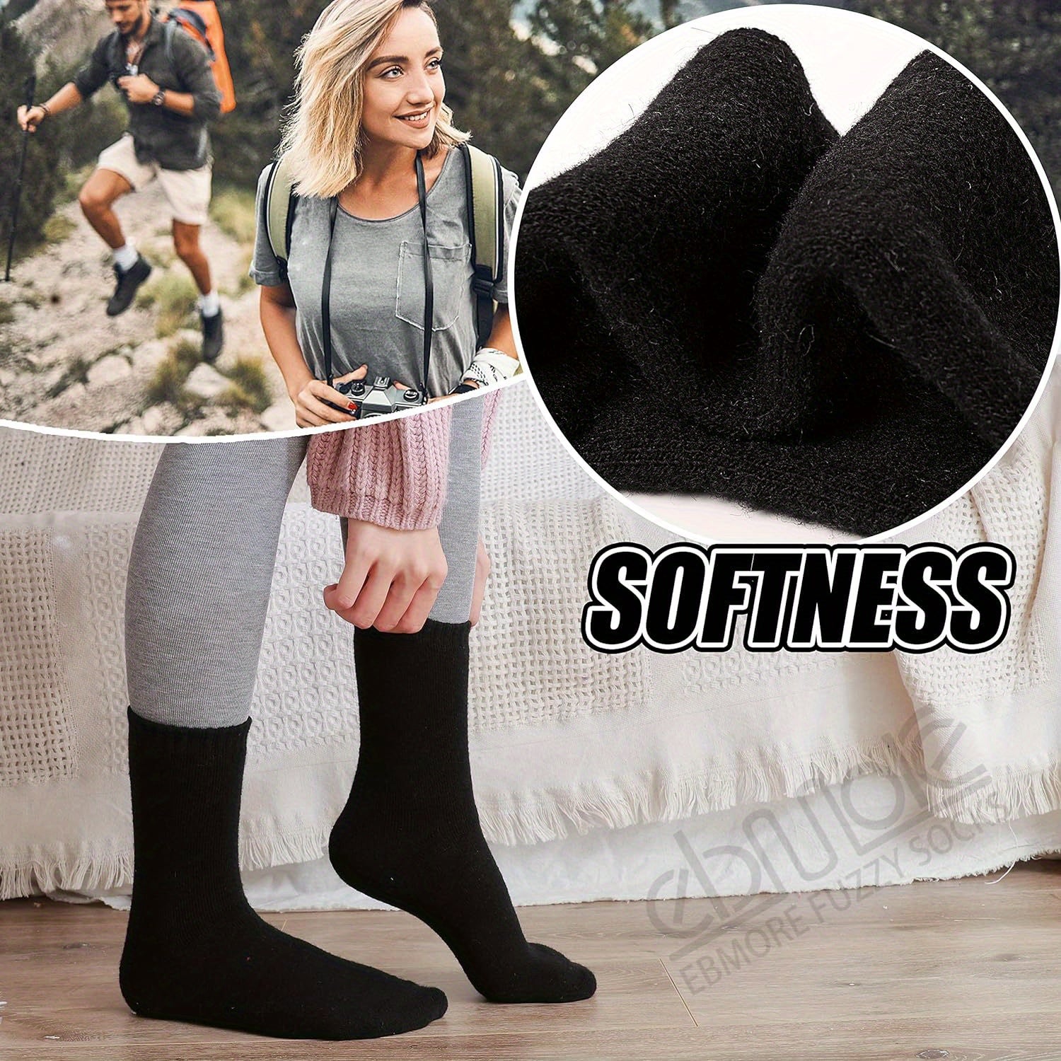 5 Pairs Thermal Hiking Socks Winter Warm Cozy Crew Socks