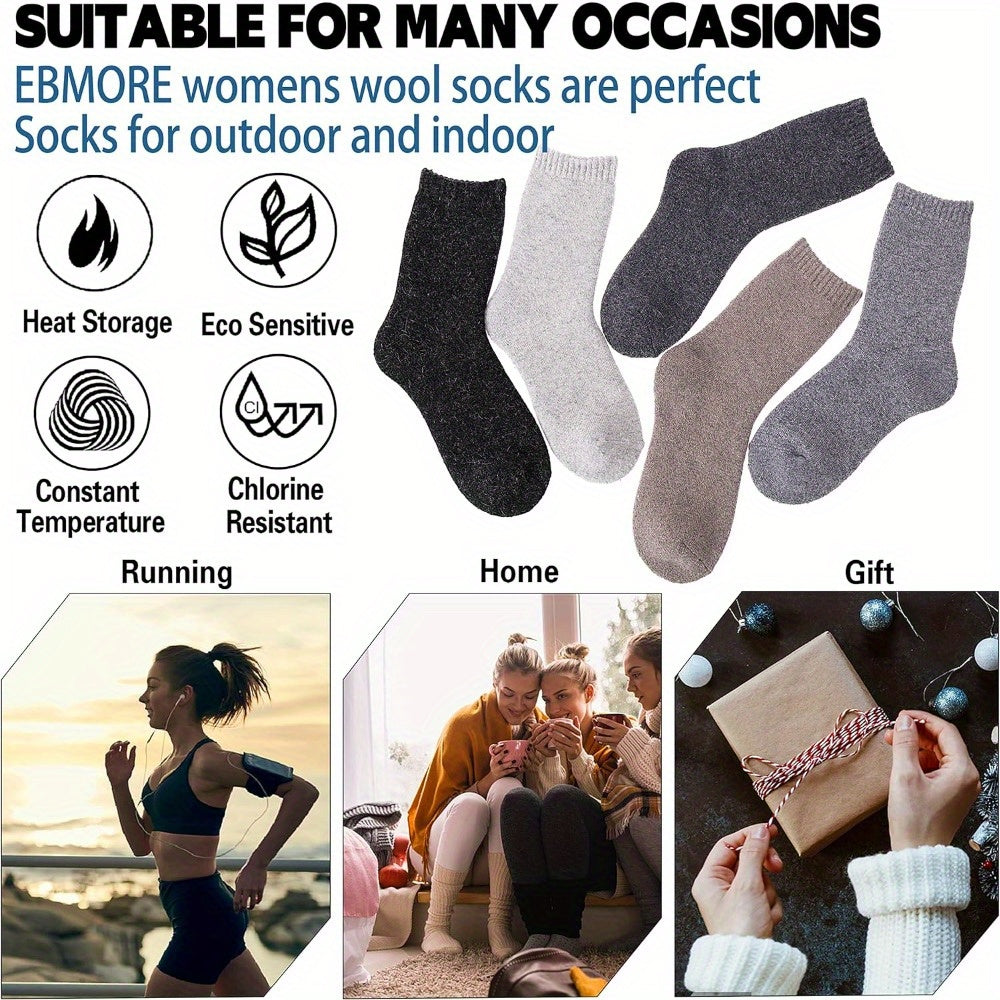 5 Pairs Thermal Hiking Socks Winter Warm Cozy Crew Socks