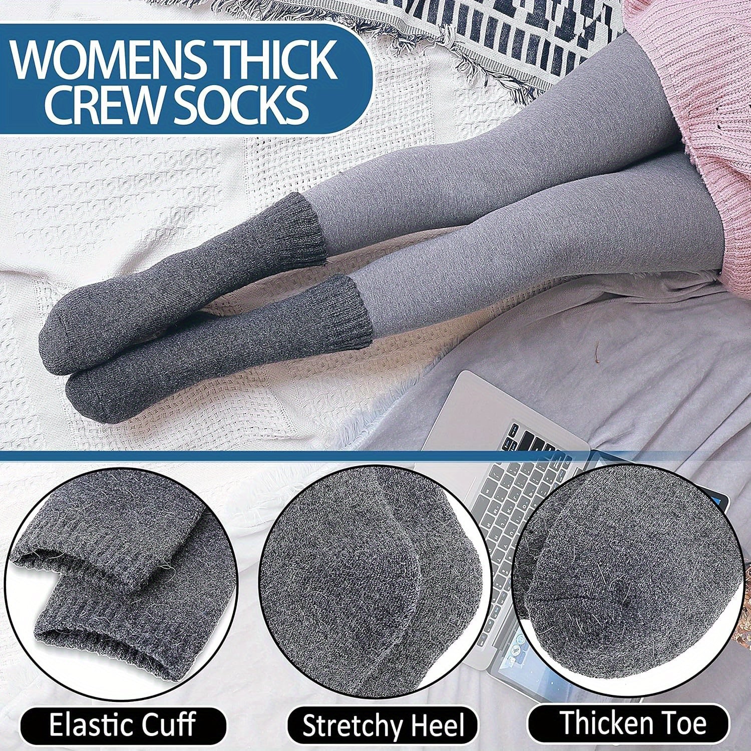 5 Pairs Thermal Hiking Socks Winter Warm Cozy Crew Socks