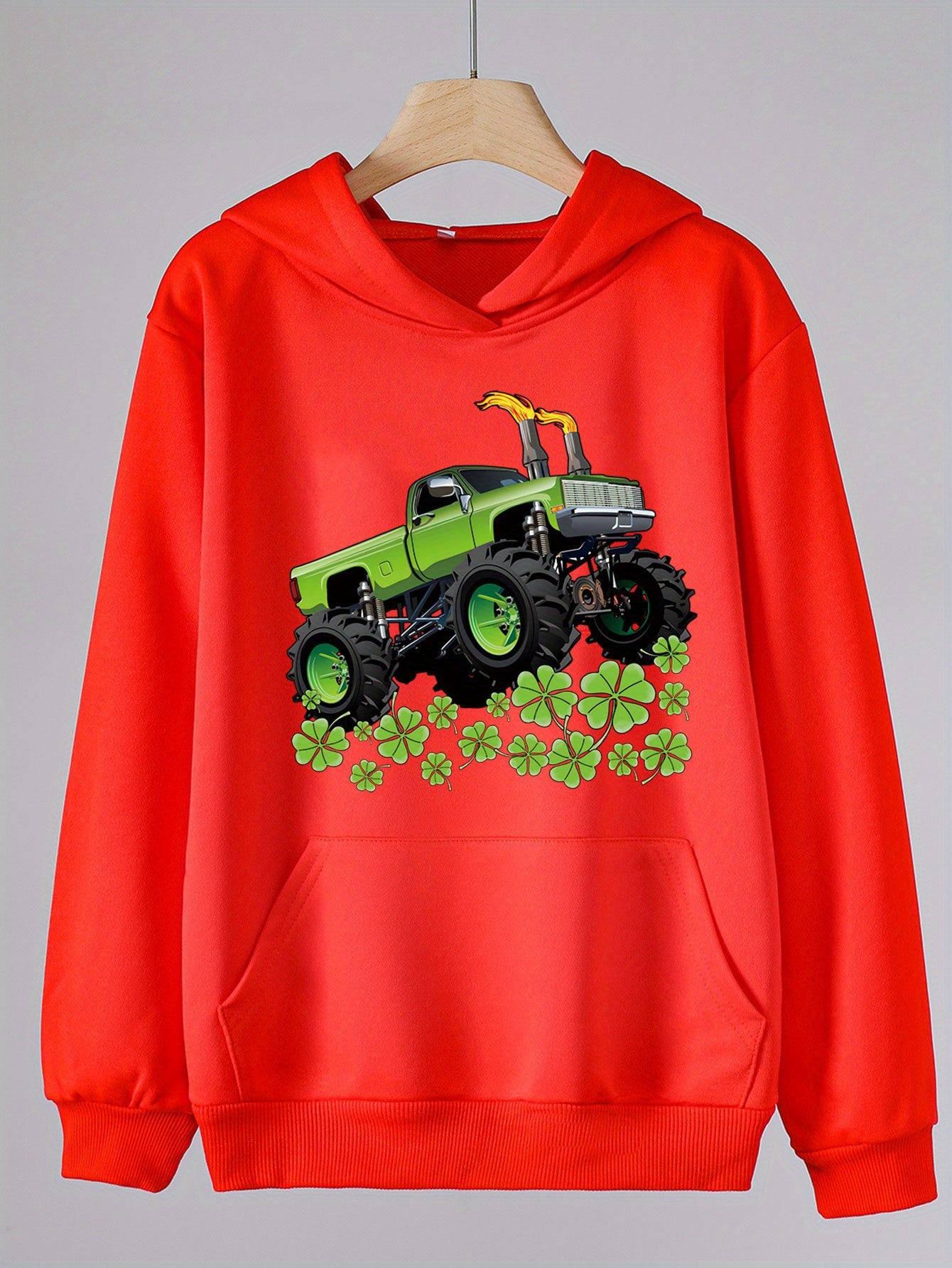Truck & Clover Graphic Hoodie Girls Spring Fall Sports Gift St Patrick's