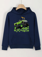 Truck & Clover Graphic Hoodie Girls Spring Fall Sports Gift St Patrick's