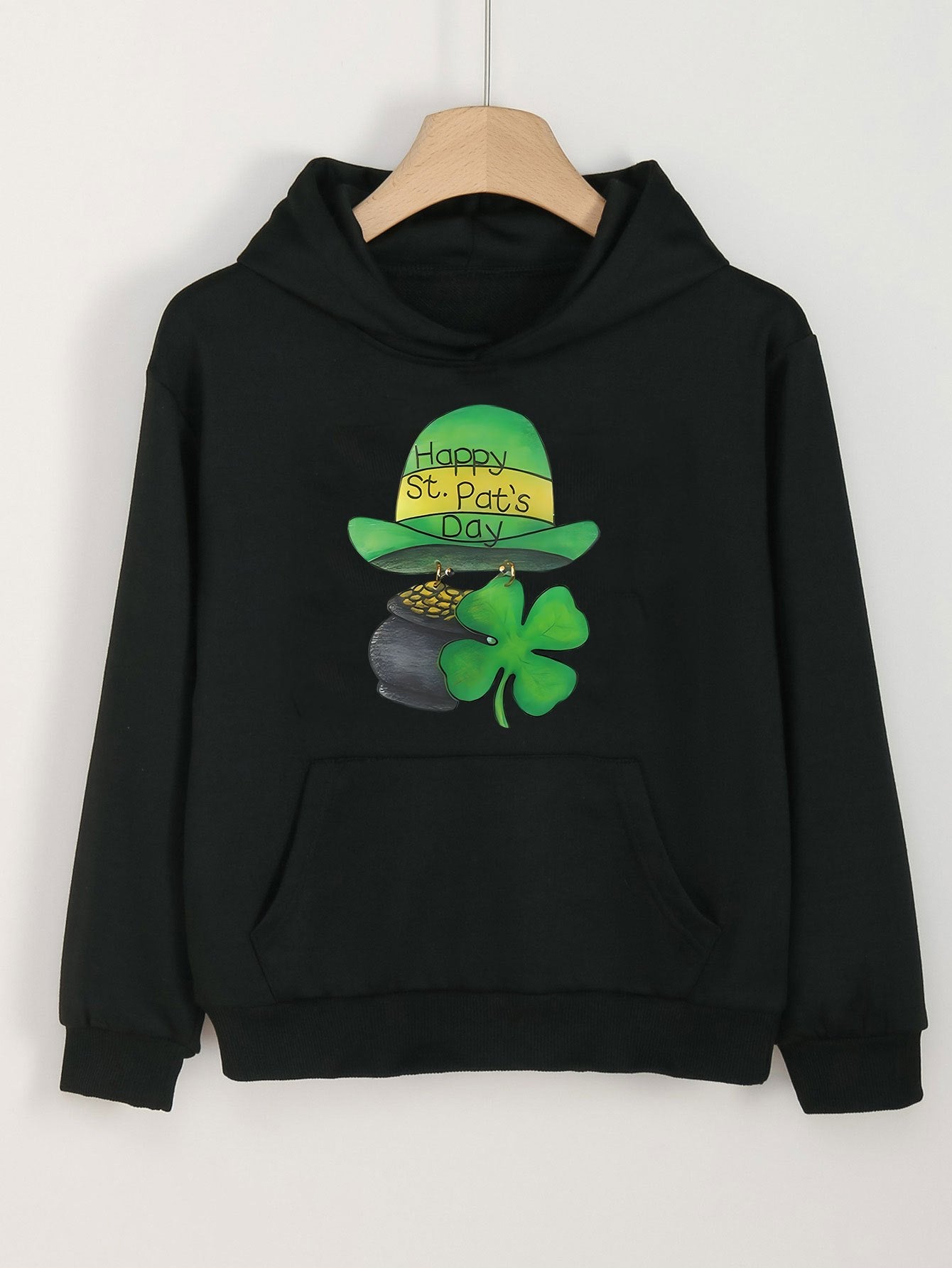 Happy St Patrick's Clover Graphic Hoodies For Girls