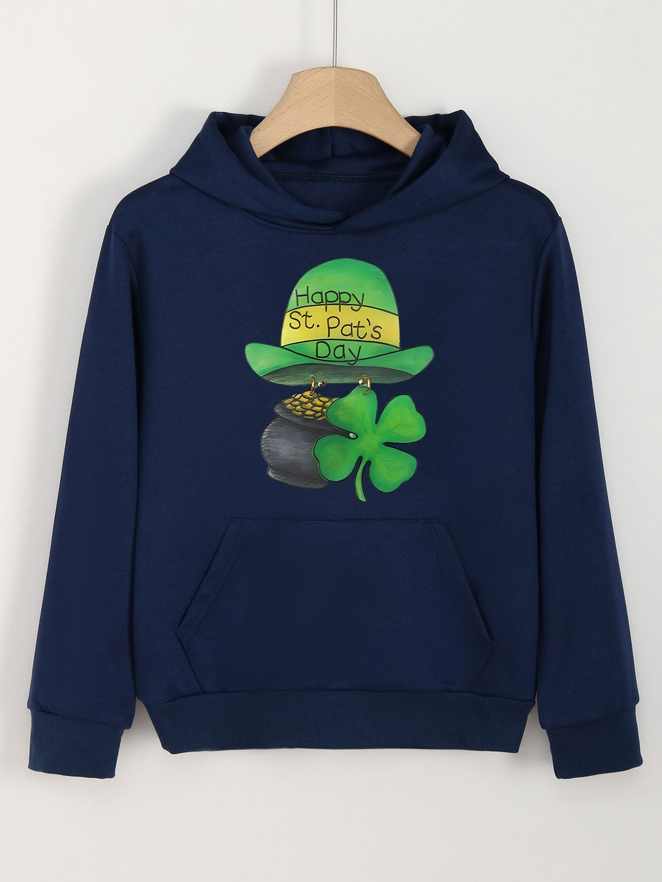 Happy St Patrick's Clover Graphic Hoodies For Girls