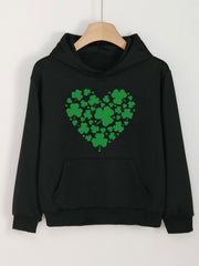 Clover Heart Graphic Hoodie For Girls Spring Fall Sports Gift