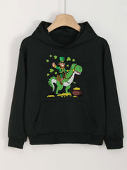 Clover & Dino Graphic Hoodie With Pocket For Girls
