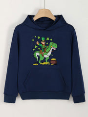 Clover & Dino Graphic Hoodie With Pocket For Girls