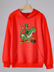 Clover & Dino Graphic Hoodie With Pocket For Girls