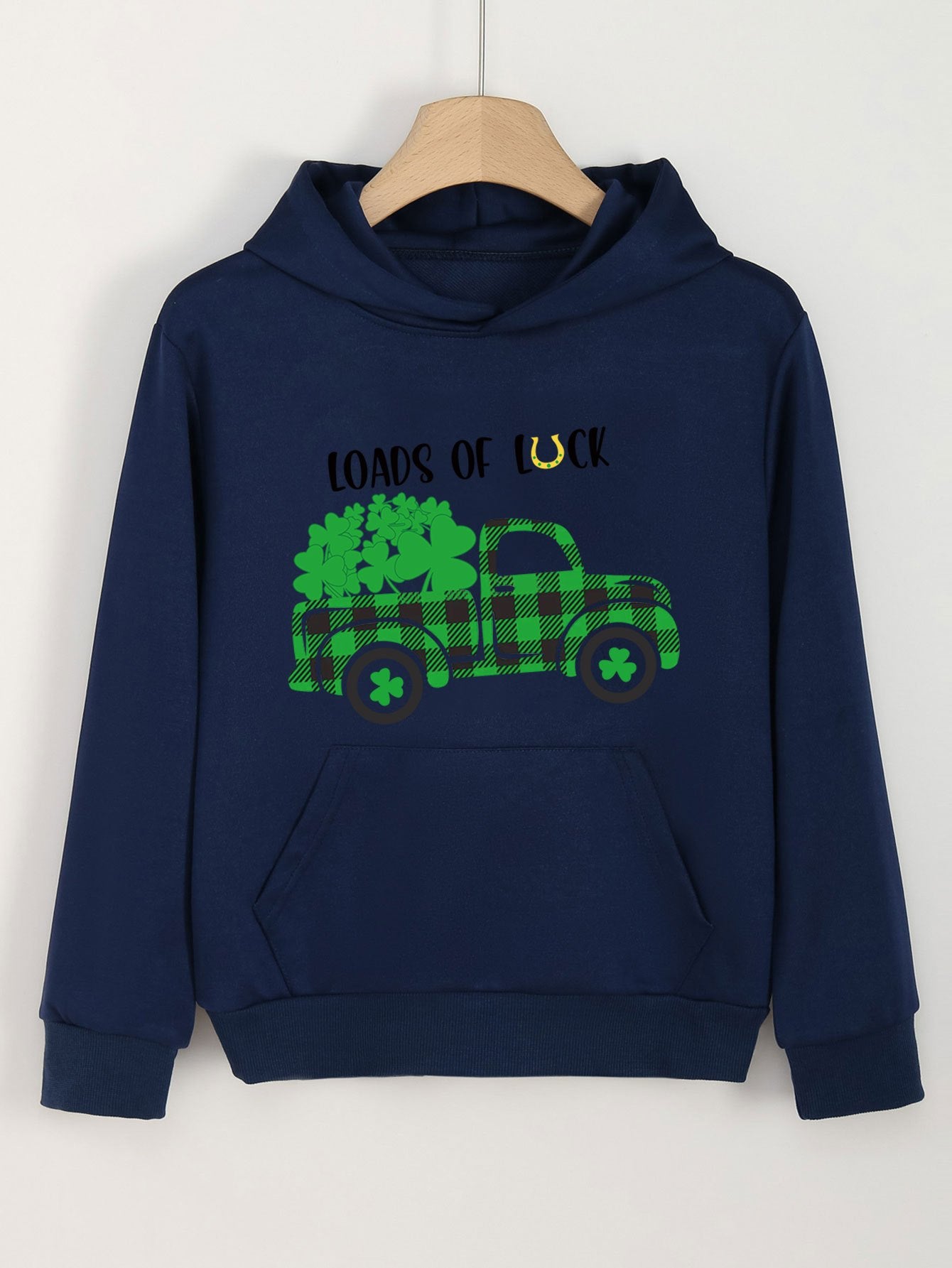 Clover Graphic Hoodie With Pocket For Girls - St Patrick's Day