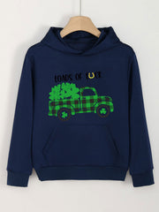 Clover Graphic Hoodie With Pocket For Girls - St Patrick's Day