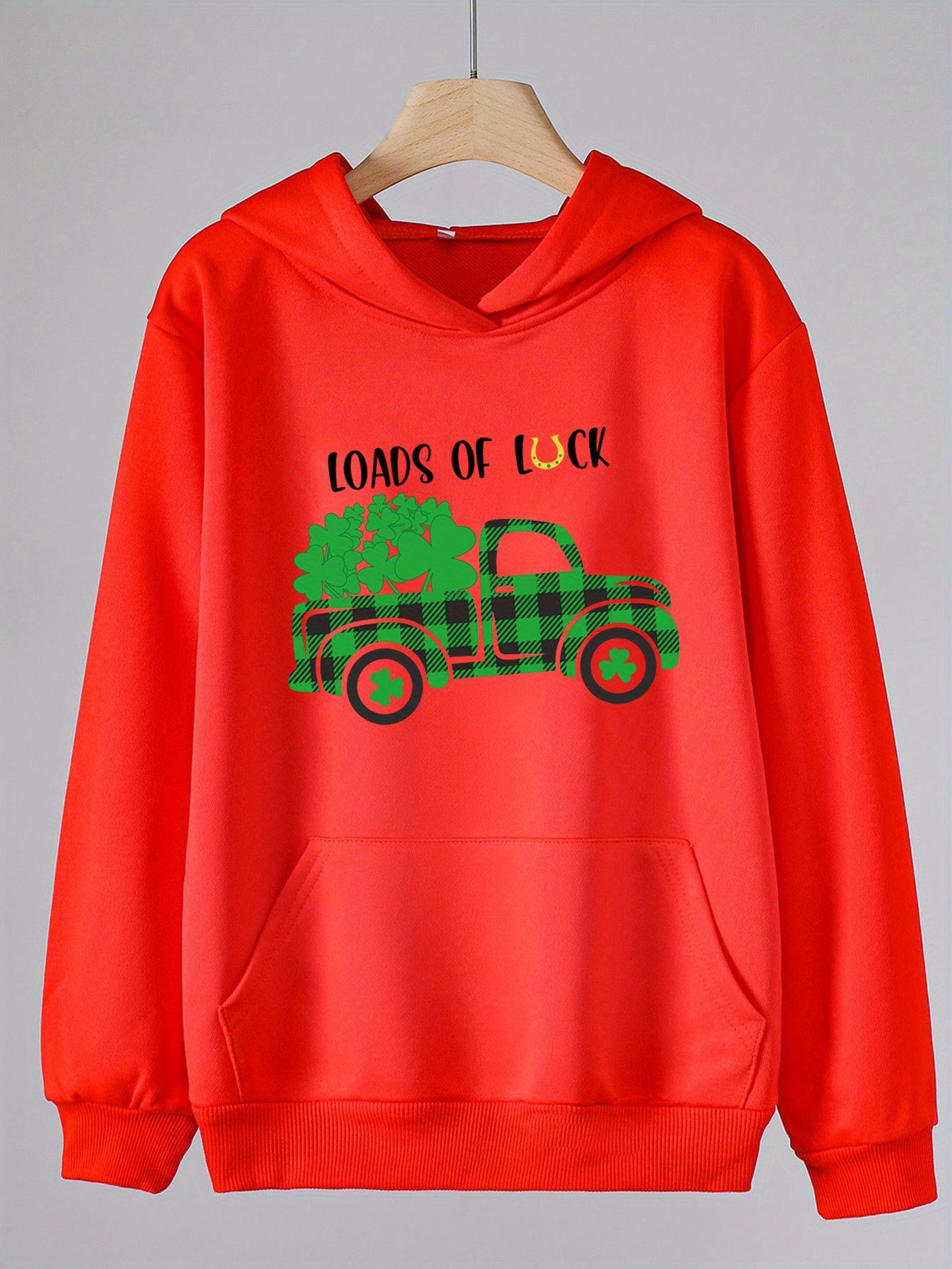 Clover Graphic Hoodie With Pocket For Girls - St Patrick's Day
