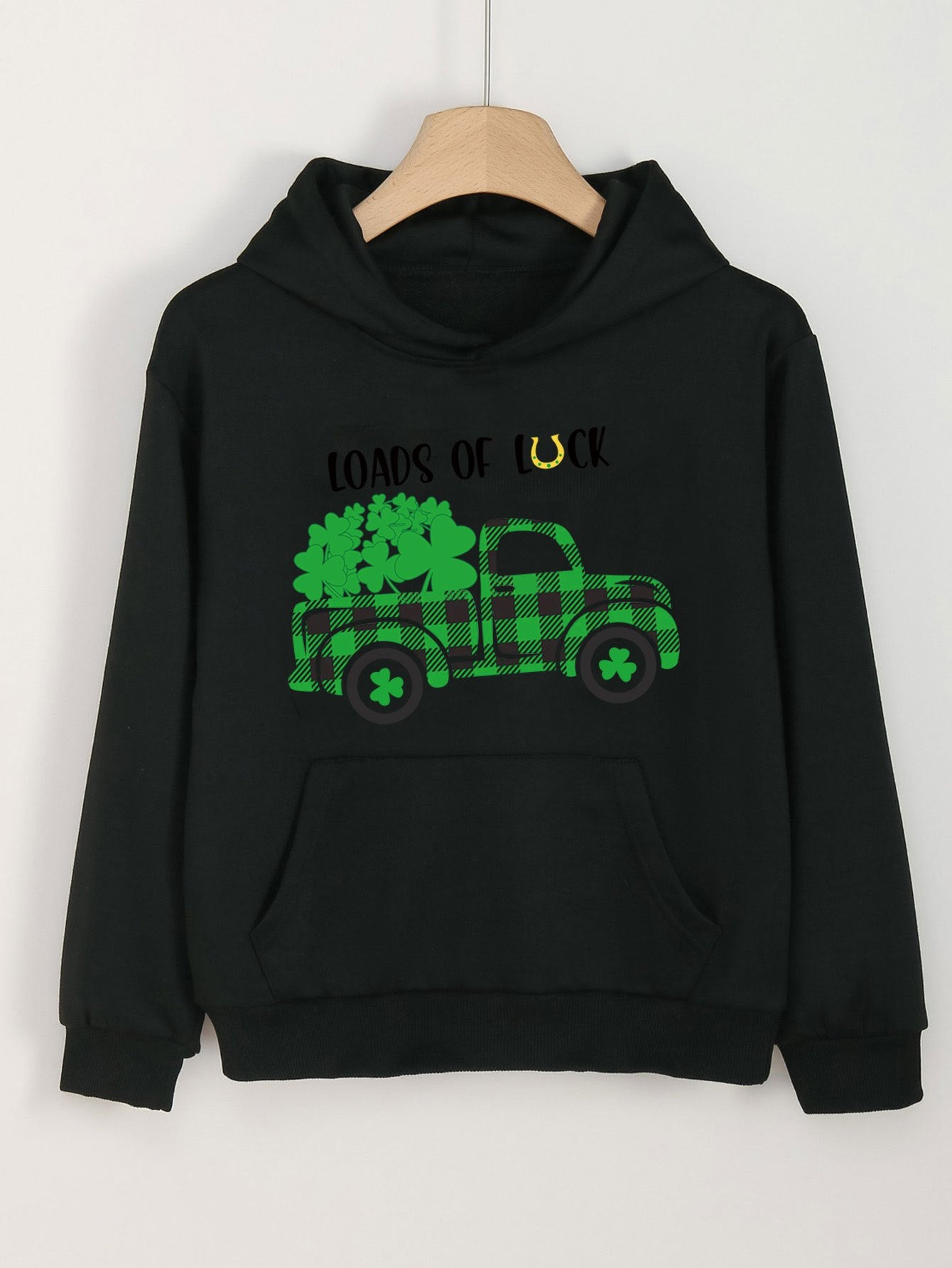 Clover Graphic Hoodie With Pocket For Girls - St Patrick's Day