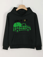Clover Graphic Hoodie With Pocket For Girls - St Patrick's Day