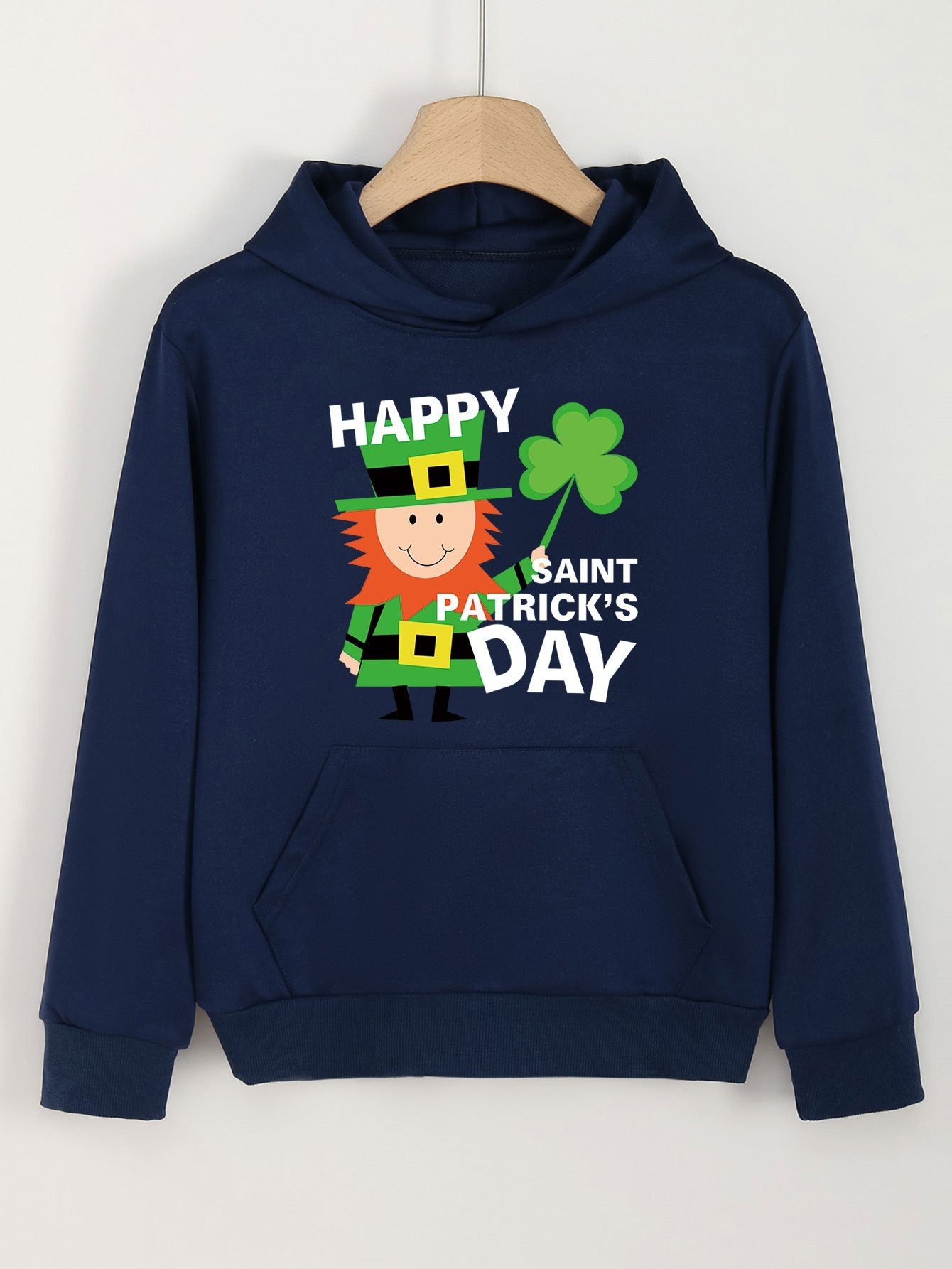 Happy St. Patrick's Print Clover Hoodie for Girls