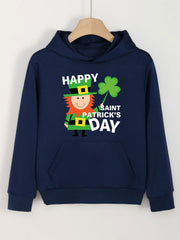 Happy St. Patrick's Print Clover Hoodie for Girls