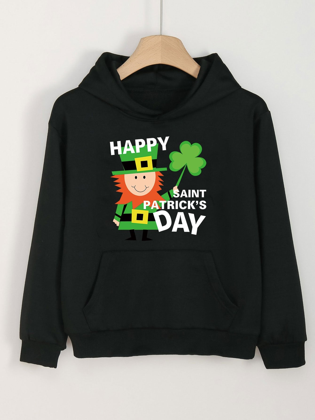 Happy St. Patrick's Print Clover Hoodie for Girls