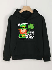 Happy St. Patrick's Print Clover Hoodie for Girls
