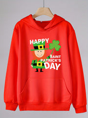 Happy St. Patrick's Print Clover Hoodie for Girls