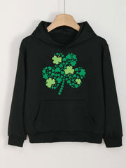 Casual Clover Graphic Hoodie With Pocket For Girls St Patrick's