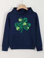 Casual Clover Graphic Hoodie With Pocket For Girls St Patrick's