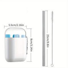4pcs Silicone Straws Set w/ Brush, Box, Hook & Collapsible Straw